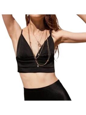 Zara black satin triangle bralette crop top bra top S